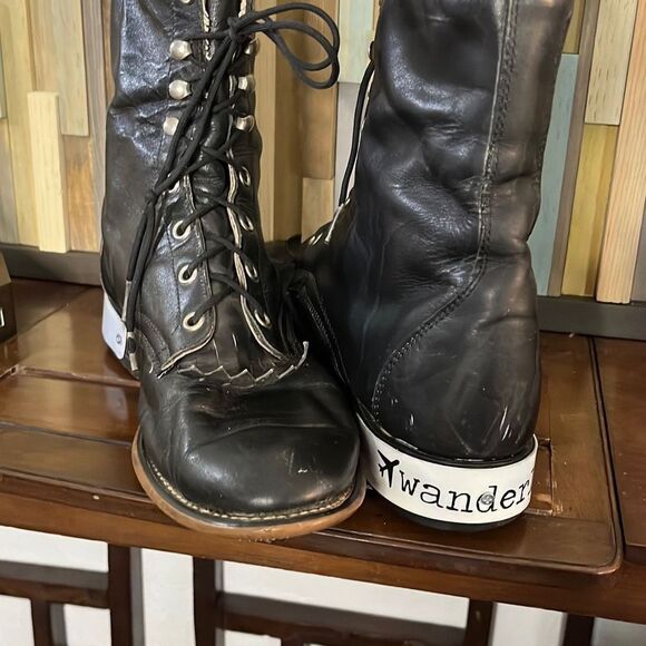 Justin Hiram Gypsy Wanderlust black leather vintage lace up boot sz 7.5 custom - Picture 1 of 14